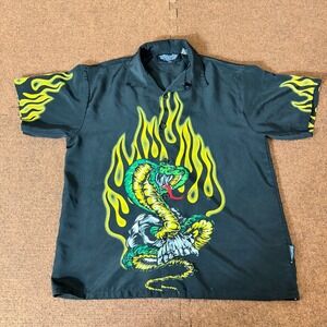 Silver Point Kids Cobra Snake Flames Button Down Shirt Black‎ Size M Streetwear